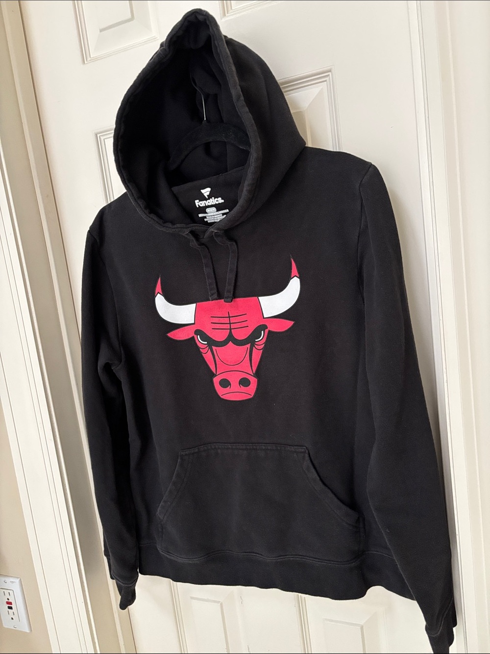 Fanatics Black Hoodie with Red & White Bulls Logo